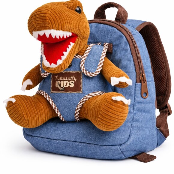Naturally KIDS T-Rex Dinosaur Plush Backpack Toddler 3-5 Blue Brown Dino School - Picture 2 of 13
